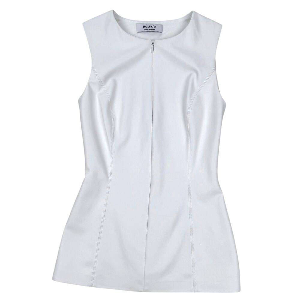 Bailey 44 White Faux Leather Front Zip Bodycon Sleeveless Top Women’s XS